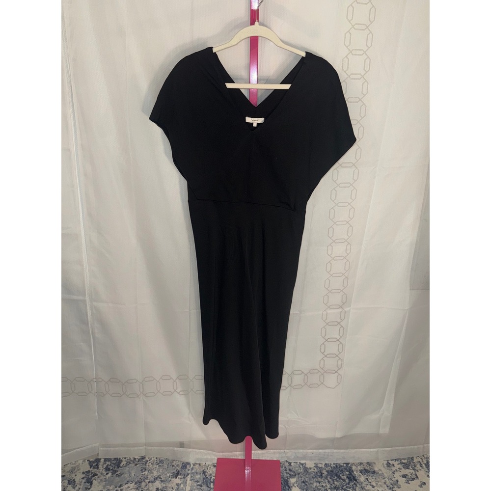 Vince Black V Neck Midi Dress Flutter Sleeve Side Zip Size‎ 6